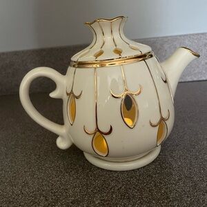 PartyLite Gold and Cream Teapot Accent